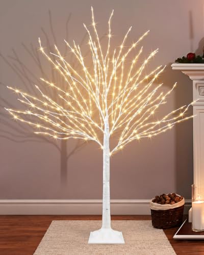 White Birch Tree with 432 LED Lights - 4 Ft Lighted Decor with 8 Modes & Timer
