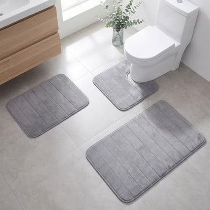 3-Piece Memory Foam Bathroom Rugs Set Non-Slip Ultra Soft Bath Mat