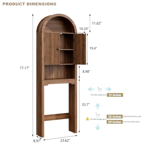 Over The Toilet Storage Cabinet Walnut Oak Bathroom Organizer with Arched Design