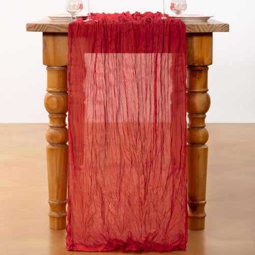 Red Cheesecloth Table Runners 2 Pack - Boho Farmhouse Style, 35x120 Inches