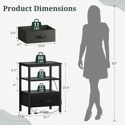 Nightstand Set of 2 with USB