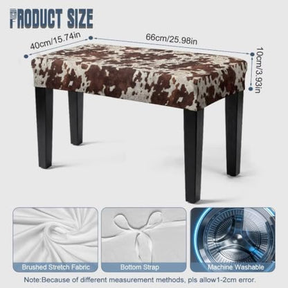Dark Brown Cow Print Piano Stool Cover Small Slipcover with Bottom Straps