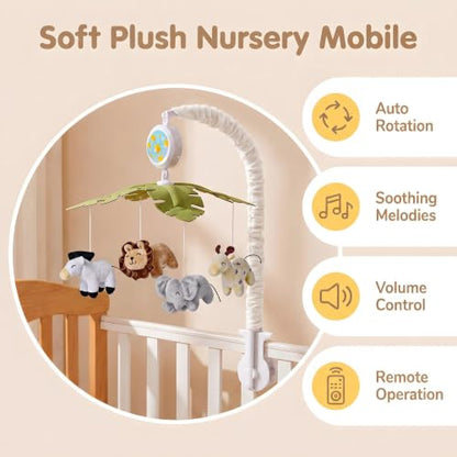 Baby Crib Mobile with Music and Plush Characters for Nursery