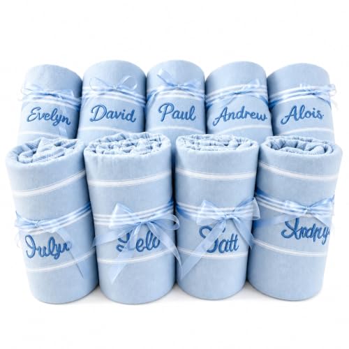 Personalized Turkish Beach Towel Light Blue 40x71 Inch Custom Embroidered Name Summer Vacation Travel Pool Sand-Free Cotton