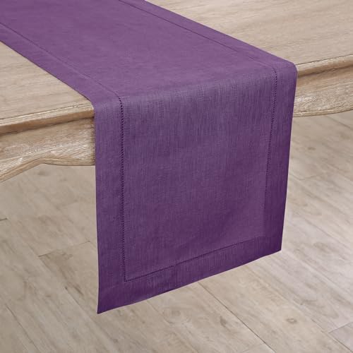 Pure Linen Table Runner 14x90 Inches - Elegant Purple, 100% European Flax
