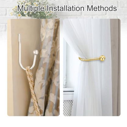 uxcell Gold Curtain Holdbacks 6 PCS Wall-Mounted Metal Drapery Hooks