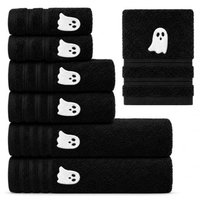 Halloween Ghost Bath Towel Set - 6-Piece Cotton Towels for Bathroom & Spa