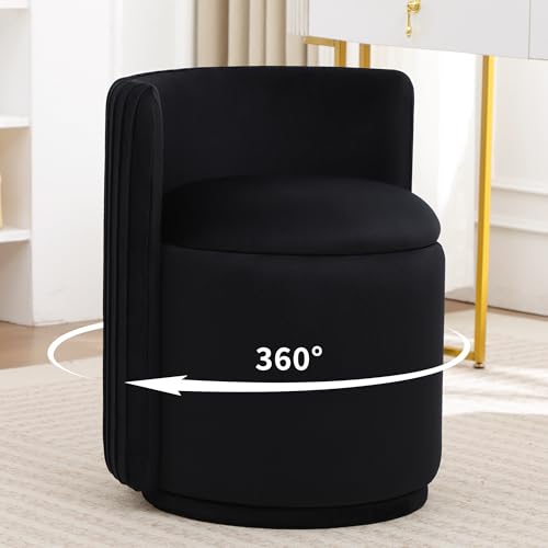 Black Velvet Vanity Chair - Regular Size, 379° Swivel Backrest