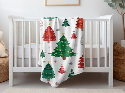 Christmas Trees Blanket - Red Green Winter Holiday Throw Blanket 50x60 Inches - Cozy Flannel