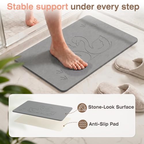 Diatomaceous Earth Bath Mat with Swan Pattern - Quick Dry, Non-Slip Bathroom Rug