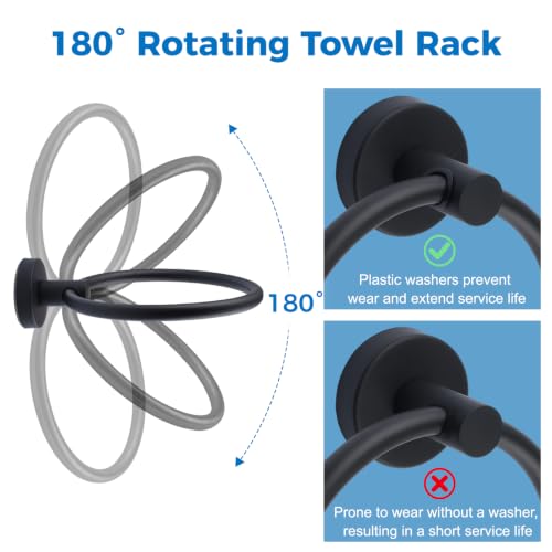 INCREWAY Black Suction Cup Bathroom Accessory Set 4Pcs - Wall Mount Towel Holder Tissue Rack Hooks - No Drill, Stainless Steel