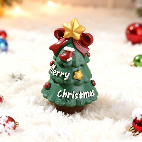 Cute Christmas Tree Figurines with Star - Festive Mini Tree Decor, Desk Ornament, White