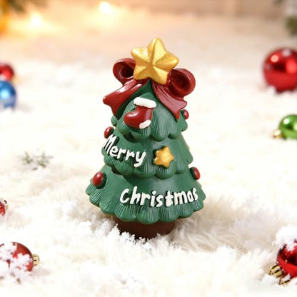 Cute Christmas Tree Figurines with Star - Festive Mini Tree Decor, Desk Ornament, White
