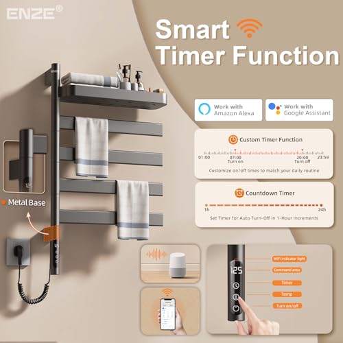 Enze Smart Rotating Heated Towel Rack 4-Bar Wall-Mounted Gray