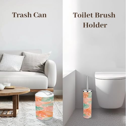6-Piece Bathroom Accessory Set with Monstera Leaves - Tropical Bathroom Decor
