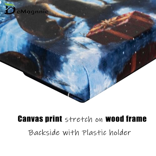 Lighted Fiber Optic Canvas Wall Art Santa Over Moon 8x6 Inch - Festive Holiday Decor