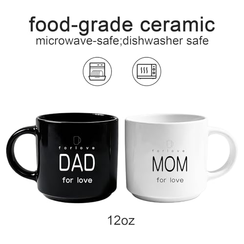 Mom and Dad Couple Mugs Set - 12 oz Ceramic Coffee Cups for Baby Shower Gift - Variation of Dad-Mom-Z