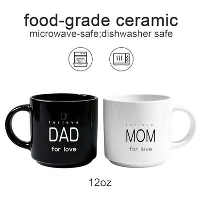 Mom and Dad Couple Mugs Set - 12 oz Ceramic Coffee Cups for Baby Shower Gift - Variation of Dad-Mom-Z