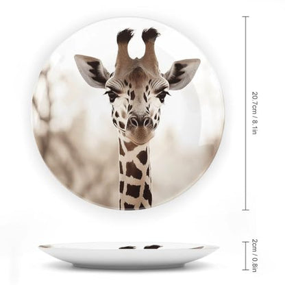 8 Inch Giraffe Ceramic Decorative Plate with Stand - Bone China Home Decor