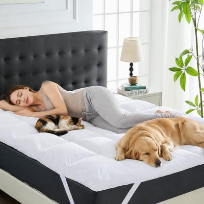 Pure White King Feather Down Mattress Topper 3 Inch Plush Pillow Top Bed Pad