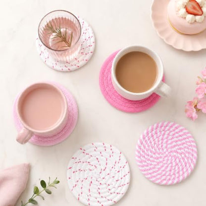 4 Pack Pink Pastel Fabric Coasters for Desk - Absorbent Drink Protectors