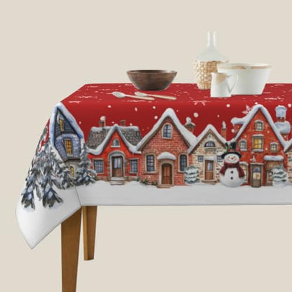 Red White Xmas Square Tablecloth 54x54 Inch Water-Resistant Washable Holiday Cover