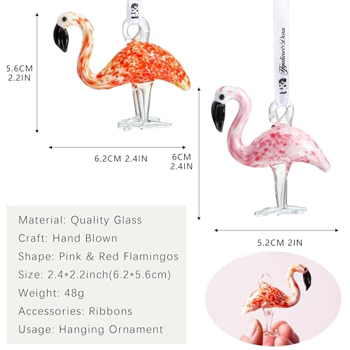 Set of 2 Hand Blown Glass Flamingo Ornaments for Holiday Tree Decor