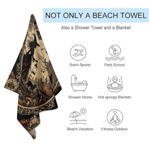 Halloween Witch Moonlight Pumpkin Oversized Beach Towel 51x31 Inch - Soft Quick Dry Bath & Pool Towel - Travel Gym Use