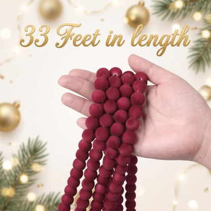 Velvet Bead Christmas Garland 33ft - Red, Extra Long Xmas Decor