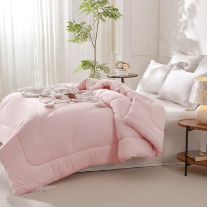 Pink Twin Ultra-Soft Jersey Knit Comforter - Lightweight All-Season Down Alternative