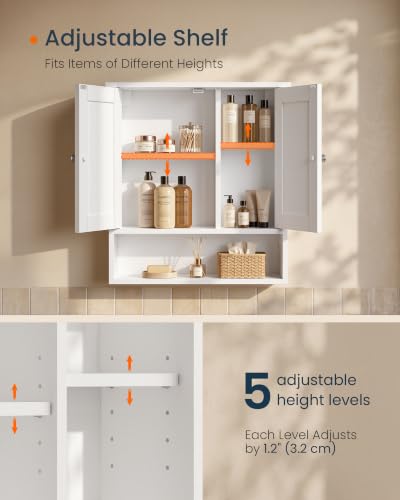 Bathroom Wall Cabinet with 2 Doors - Tool-Free Assembly, Adjustable Shelves, White Finish