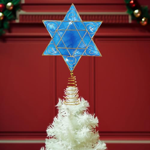 13-Inch Battery-Operated Hanukkah Tree Topper with LED Lights and Star of David