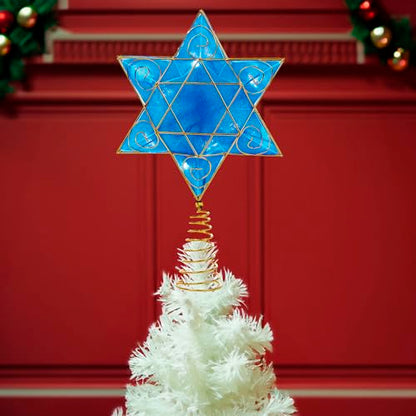 13-Inch Battery-Operated Hanukkah Tree Topper with LED Lights and Star of David