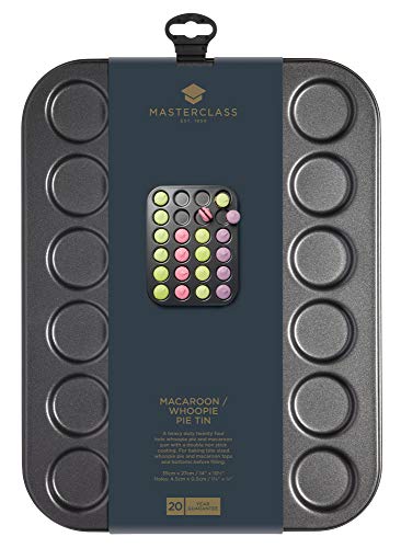 MasterClass KCMCHB82 Macaron Baking Tray/Whoopie Pie Tin with PFOA Non Stick, 24 Holes, Robust 1 mm Carbon Steel, 35 x 27 cm, Grey