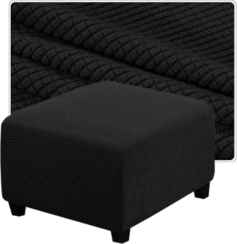 Black Square Ottoman Cover 33x33in Fitted Slipcover for Storage Cube Footrest