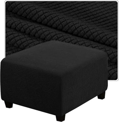 Black Square Ottoman Cover 33x33in Fitted Slipcover for Storage Cube Footrest