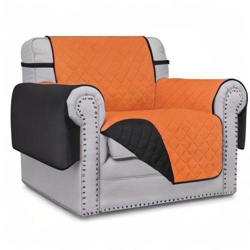 Easy-Going Chair Sofa Slipcover Reversible Sofa Cover Water Resistant Couch Cover Furniture Protector Cover with Elastic Straps for Pets Kids Children Dog Cat (Chair, Orange/Black)