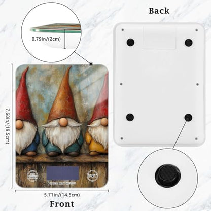 QwThum Food Scale Kitchen Digital Scale Food Ounces and Grams Dieting Baking Cooking Waterproof Glass Panels LCD Display,4 Units Scale Tare Function Gnome