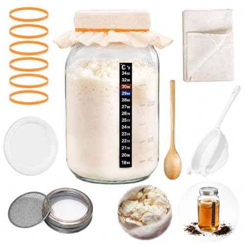 64 oz Kefir Starter Kit with Glass Fermentation Jar & Strainer