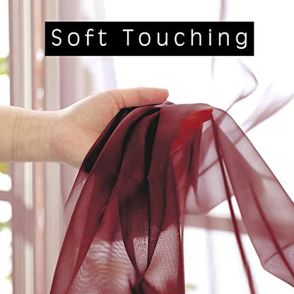 OWENIE Extra Long Sheer Curtains 120 Inches Long, Burgundy Sheer Curtain, Voile Rod Pocket Panels for Bedroom and Living Room (42 x 120 inches Long, Set of 2, Burgundy)