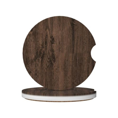 Car Coasters for Cup Holders 2 Pack - Rustic Brown Wood Grain Round