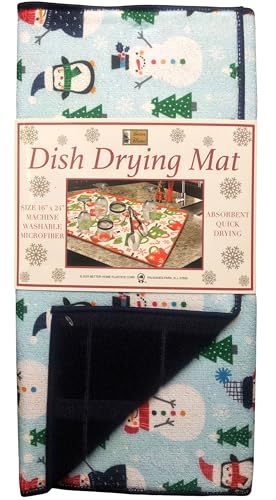Microfiber Dish Drying Mat - Christmas Snowman Blue, 16x24 Inch Absorbent Reversible Kitchen Mat