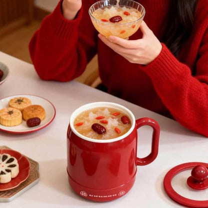 800ml Electric Stewing Cup - Red, 6-in-1 Personal Soup Cooker with Touch Control