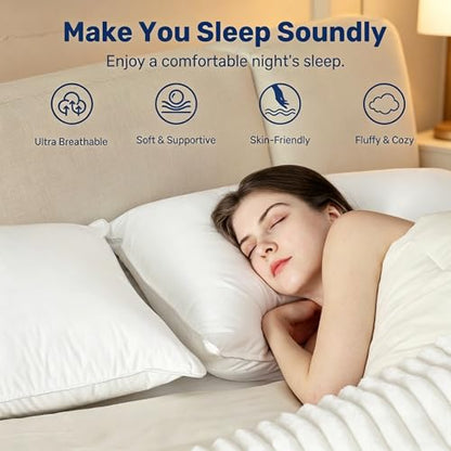 UNIKOME Ultra Soft King Size Pillows Set of 2 - Hotel Collection Luxury 100% Cotton Cover Down Alternative Bed Pillow, Fluffy Pillows for Back, Stomach or Side Sleepers