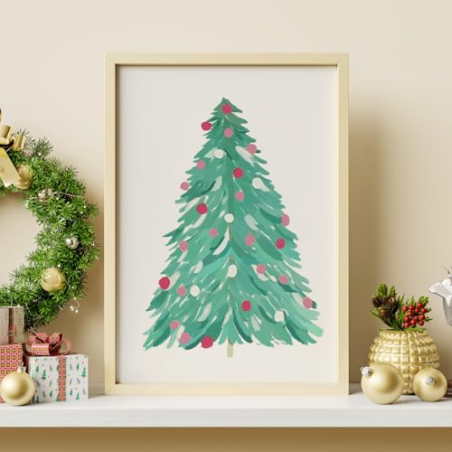 Christmas Wall Art Prints Set - Pink Holiday Decor for Living Room & Bedroom, 8x10 Inch Unframed