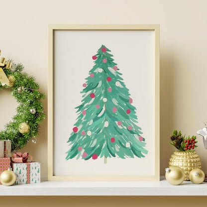 Christmas Wall Art Prints Set - Pink Holiday Decor for Living Room & Bedroom, 8x10 Inch Unframed