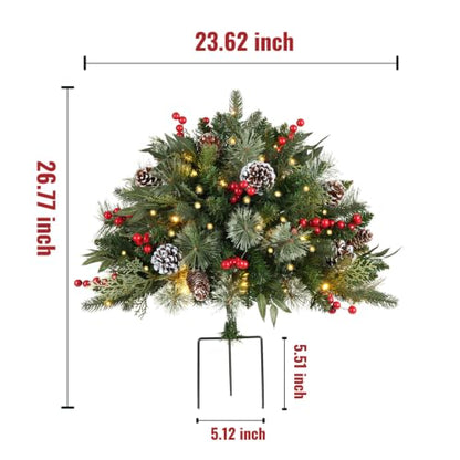 2ft 3in Christmas Urn Filler Set with Lights - Mixed Greenery & Berries