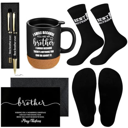 Brother Gifts Set - Coffee Mug Socks Pen Card Gift Box for Brothers