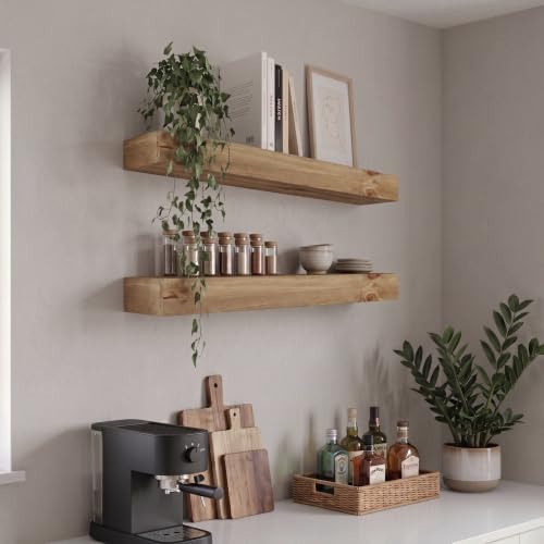 24-Inch Long Thick Rustic Floating Shelves Set of 2 - Light Walnut