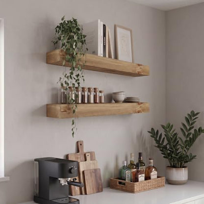 24-Inch Long Thick Rustic Floating Shelves Set of 2 - Light Walnut